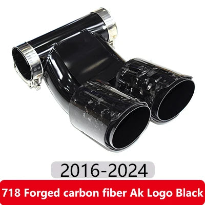 Black Dual Outlet Exhaust Tip on white background for Porsche Cayman and Boxster models (987/981/718) from 2009-2024.