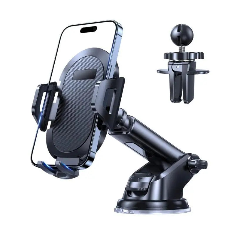 Car suction phone mount - super stable for GPS navigation or streaming. Fits phones up to 8.5mm thick. A60 certified. Black/g