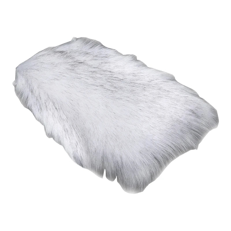 'White sheepskin arm rest cover. Soft fur material. Fits universal car models. Suited for women or unisex style.'