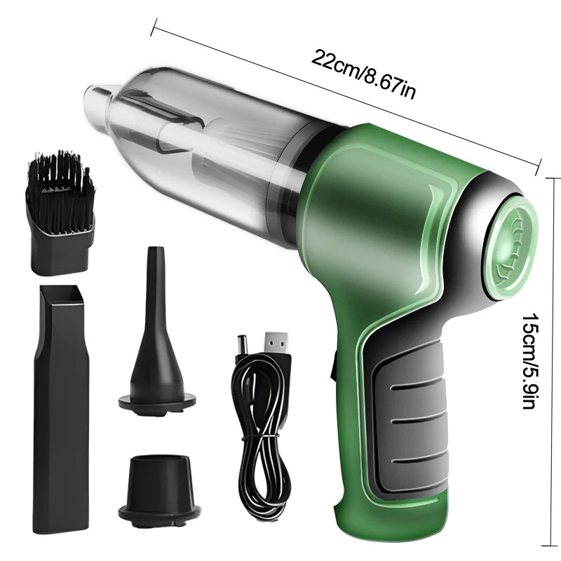 High-power handheld vacuum with blower function - Wireless, compact design for car use.