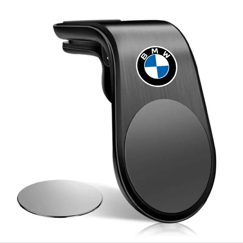 "BMW-branded magnetic car phone holder for use with E36, E46, and E39 models."