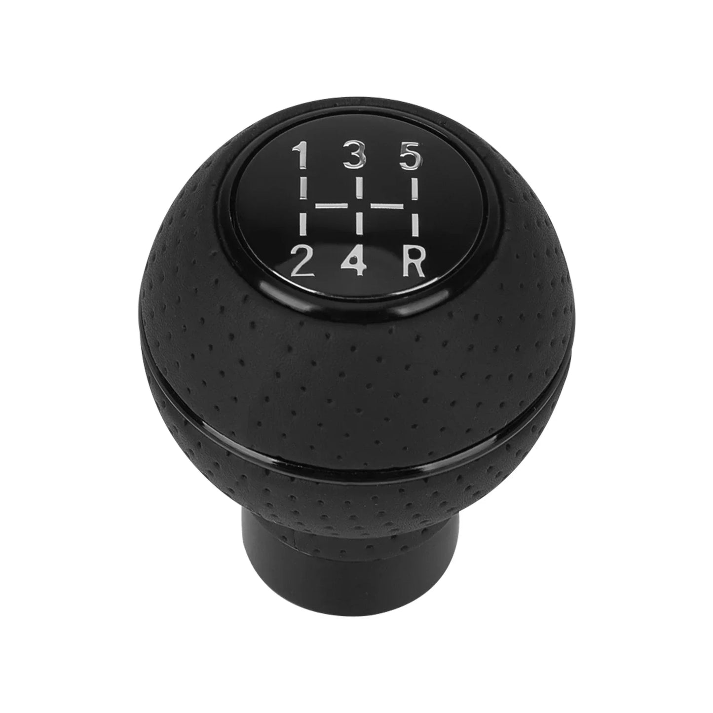 Black aluminum gear shift knob with white '5' and M8/M10/M11/M12 threads. Fits multiple makes. Professional upgrade.