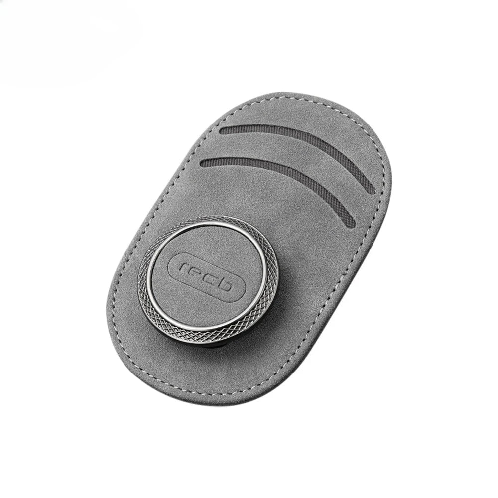 Black PU leather zipper bag with silver accent; organizes car visors. Fits most models. Measures approximately: 8.7 x 3.9 x 1