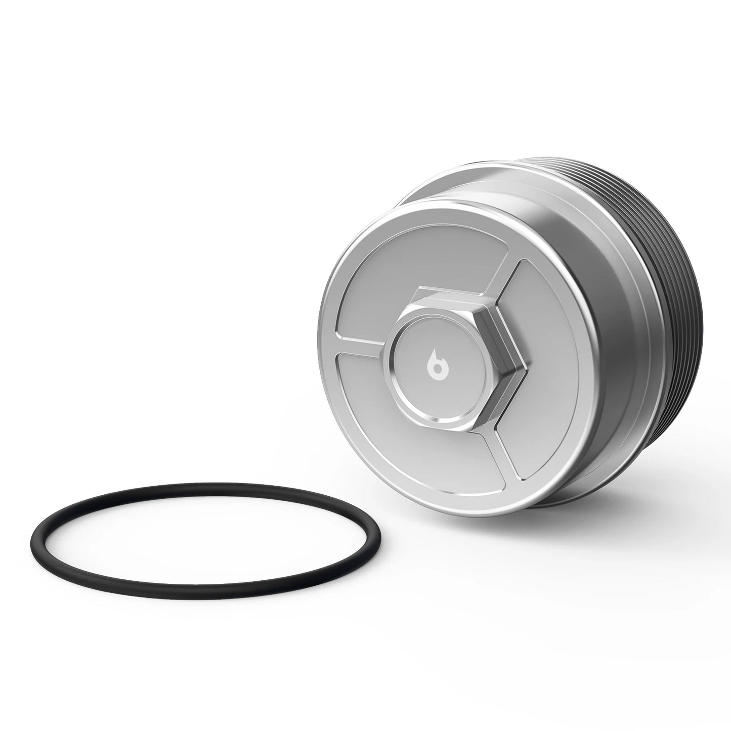 Metal canister with attached black O-ring for BMW M52/M54, E46, E39, E36 Z4 oil filter replacement.