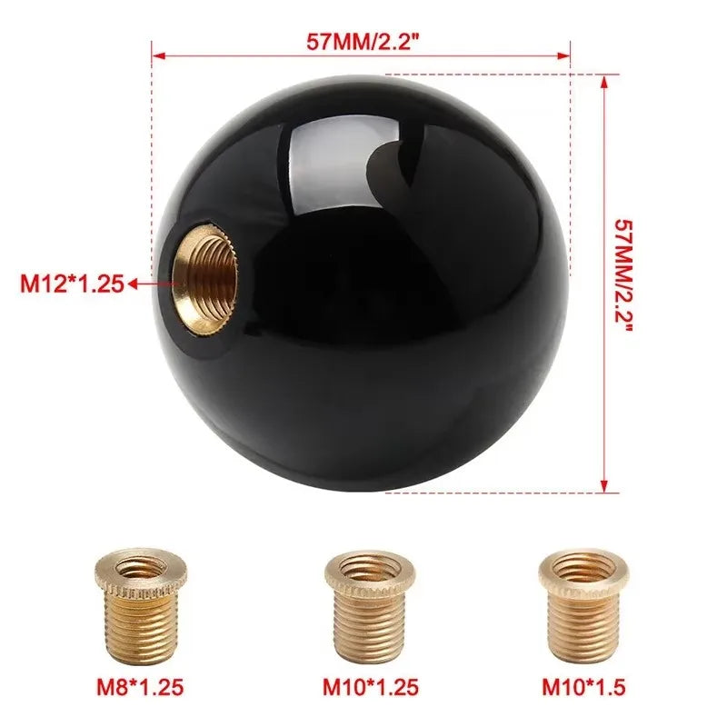 'Black pool ball-inspired shift knob with brass accents. Fits automatics via universal adapter.'