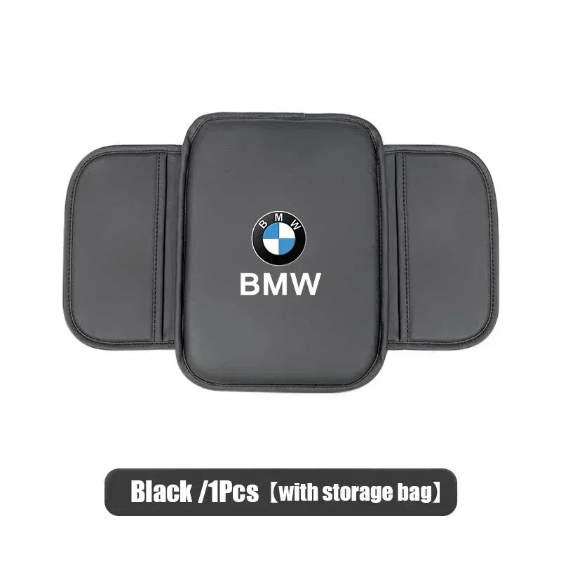 "Universal leather armrest pad in black for BMW E36, E46 models. Enhances comfort and fits armrests."