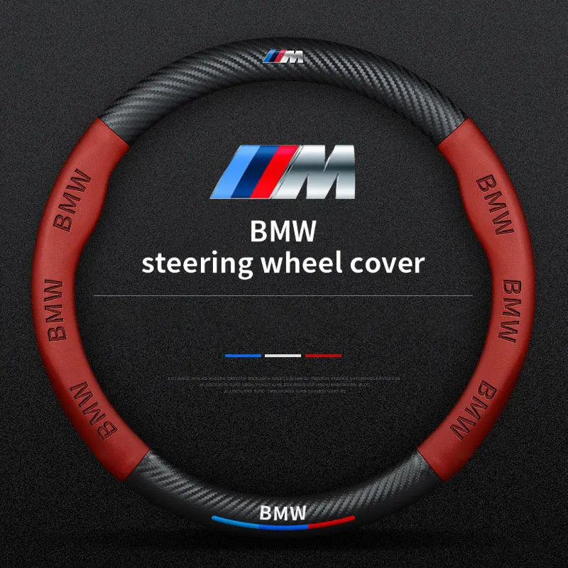 "BMW M Sport Steering Wheel Cover for select models: E36, E46, E90, F30, X5, X3, M3, M5."