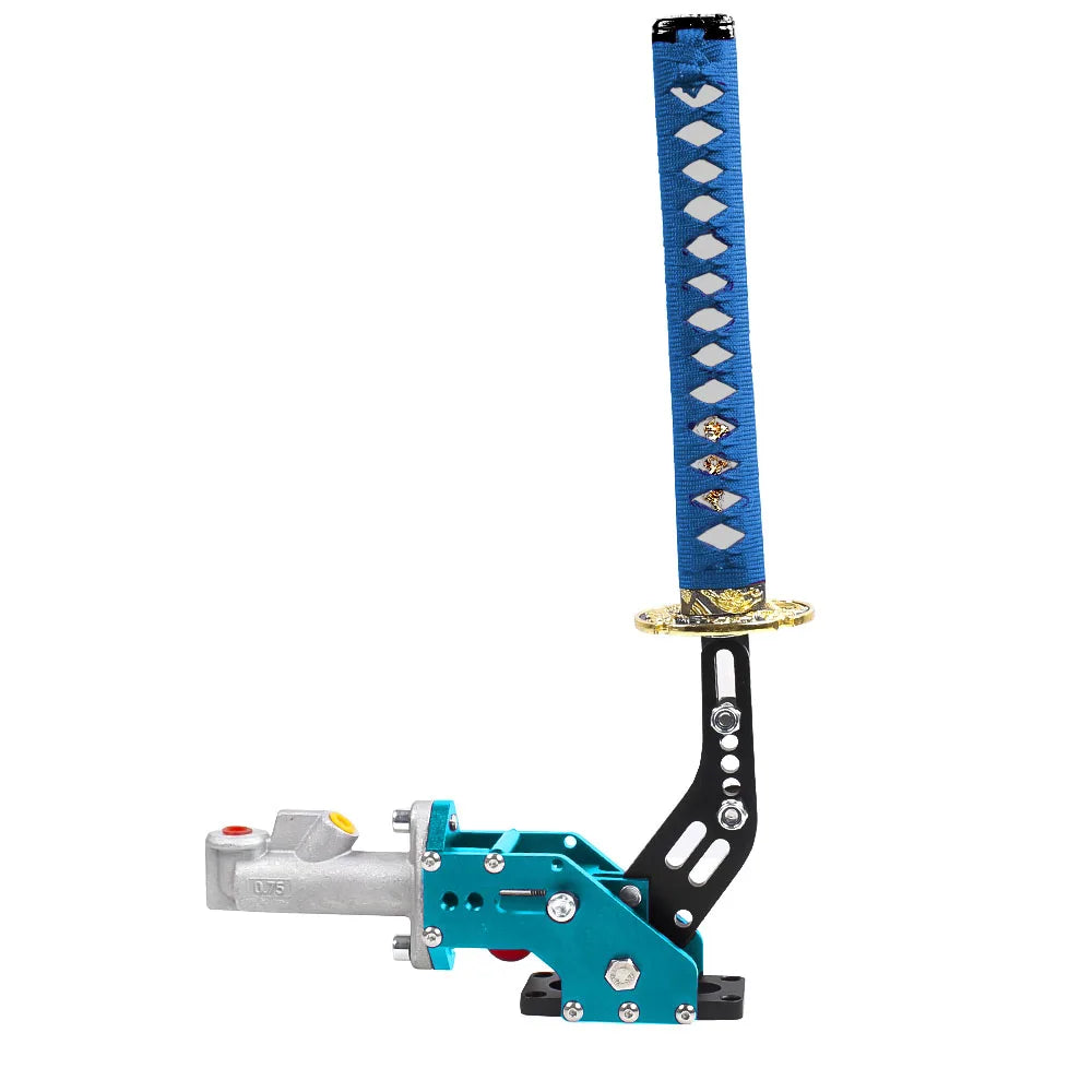 "Blue and black universal Samurai Sword Drift Handbrake with hydraulic racing e-brake design."