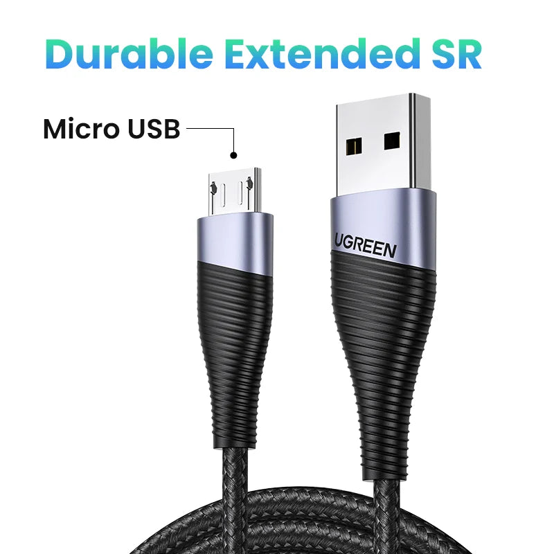 Micro USB-C nylon cable (2A) - fast charging. Durable for phones/accessories. USB-C to USB-A. Data/charging. Length: [specifi
