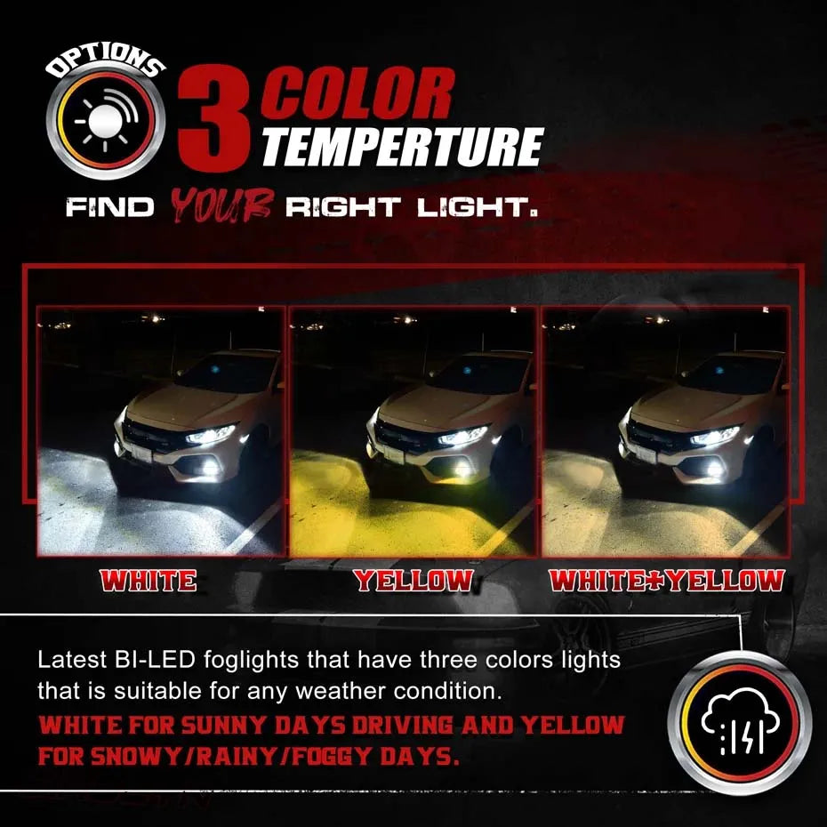 3" LED Fog Lamp Projector with Dual Lens for H11/HB3/H8/H9 Bulbs. White fog light effect.