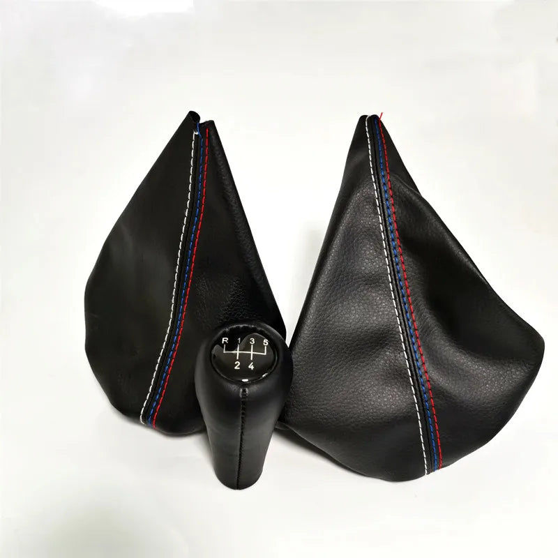 Black leather gaiter for BMW shift knob and handbrake cover.