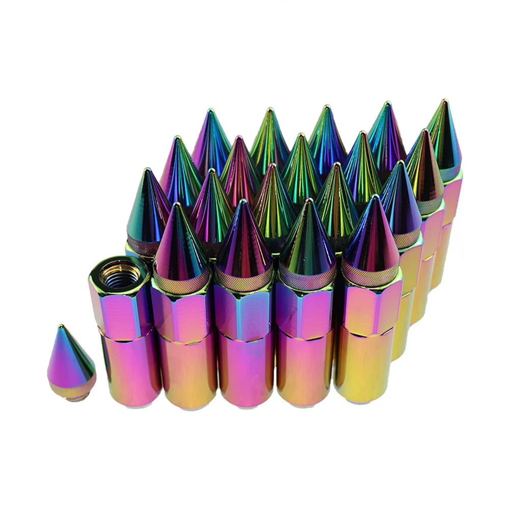 "Set of 20 extended 1.5-inch aluminum lug nuts with 60mm length for JDM wheels (LGLM001)."