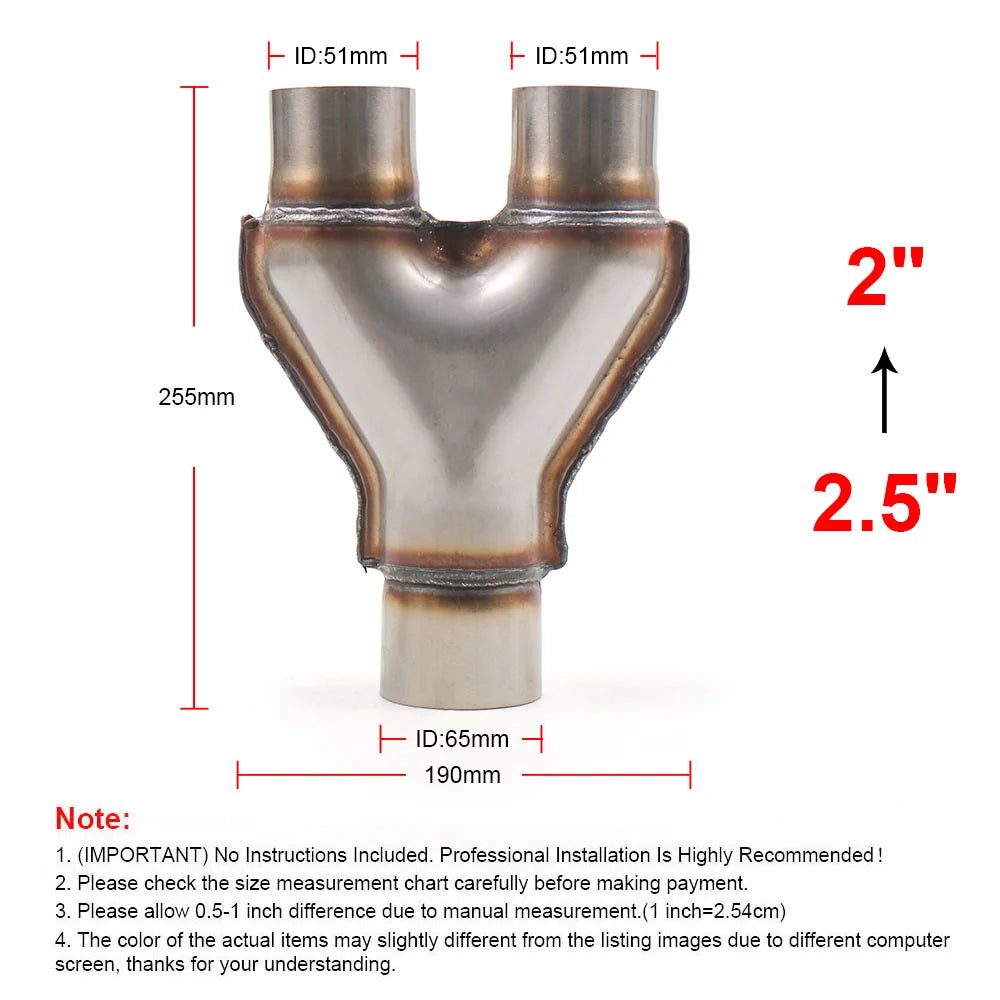 Stainless steel Y-pipe adapter for BMW S60 models (TT102125). Fits OEM and performance exhaust systems. Universal fitment wit