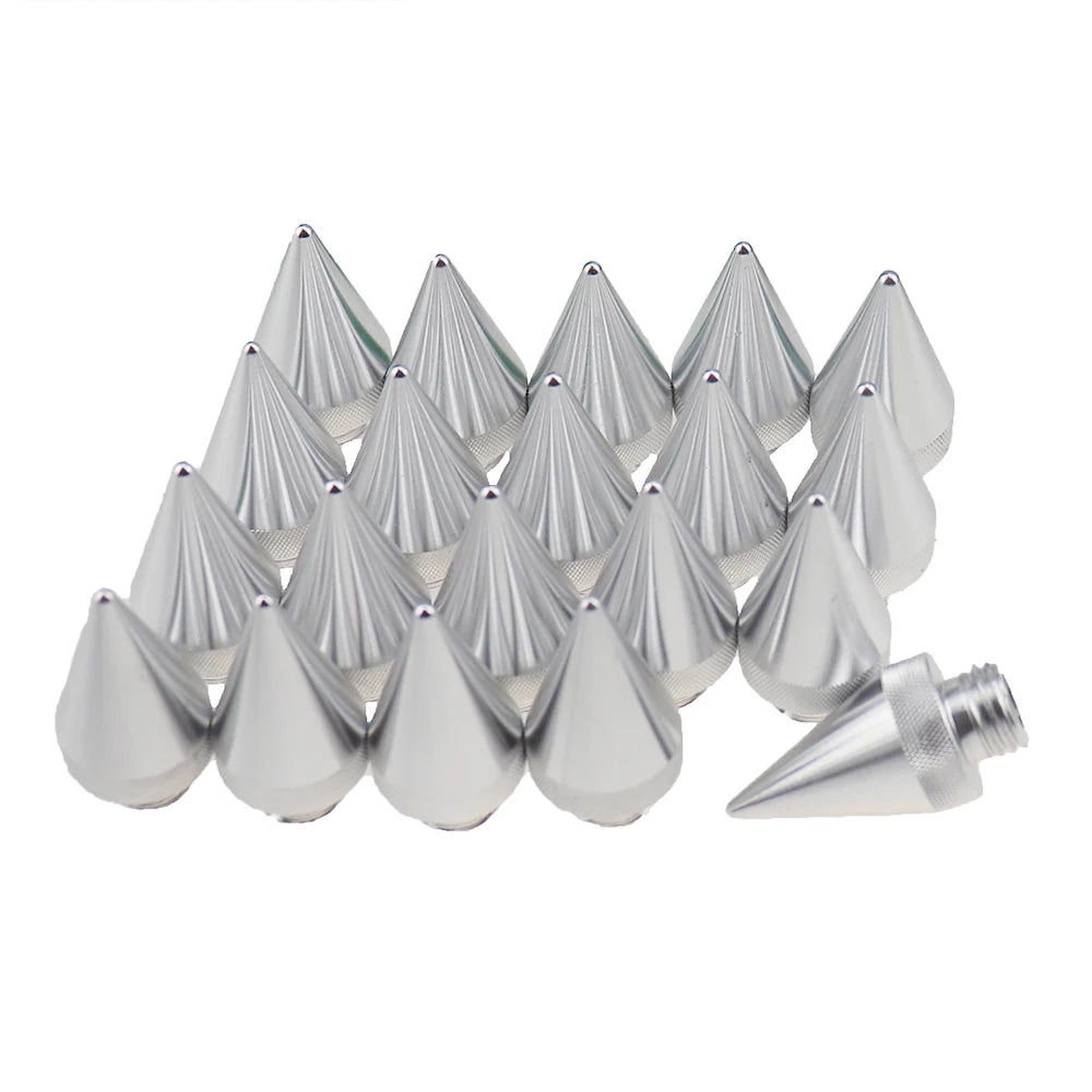 "12 pack of extended aluminum lug nuts with conical design, for racing style rims."