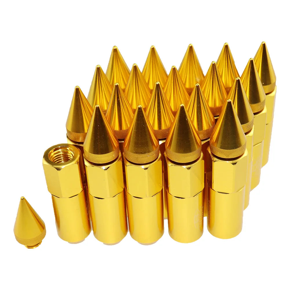 12pc gold aluminum lug nuts with extended length (60mm), model number LGLM001.