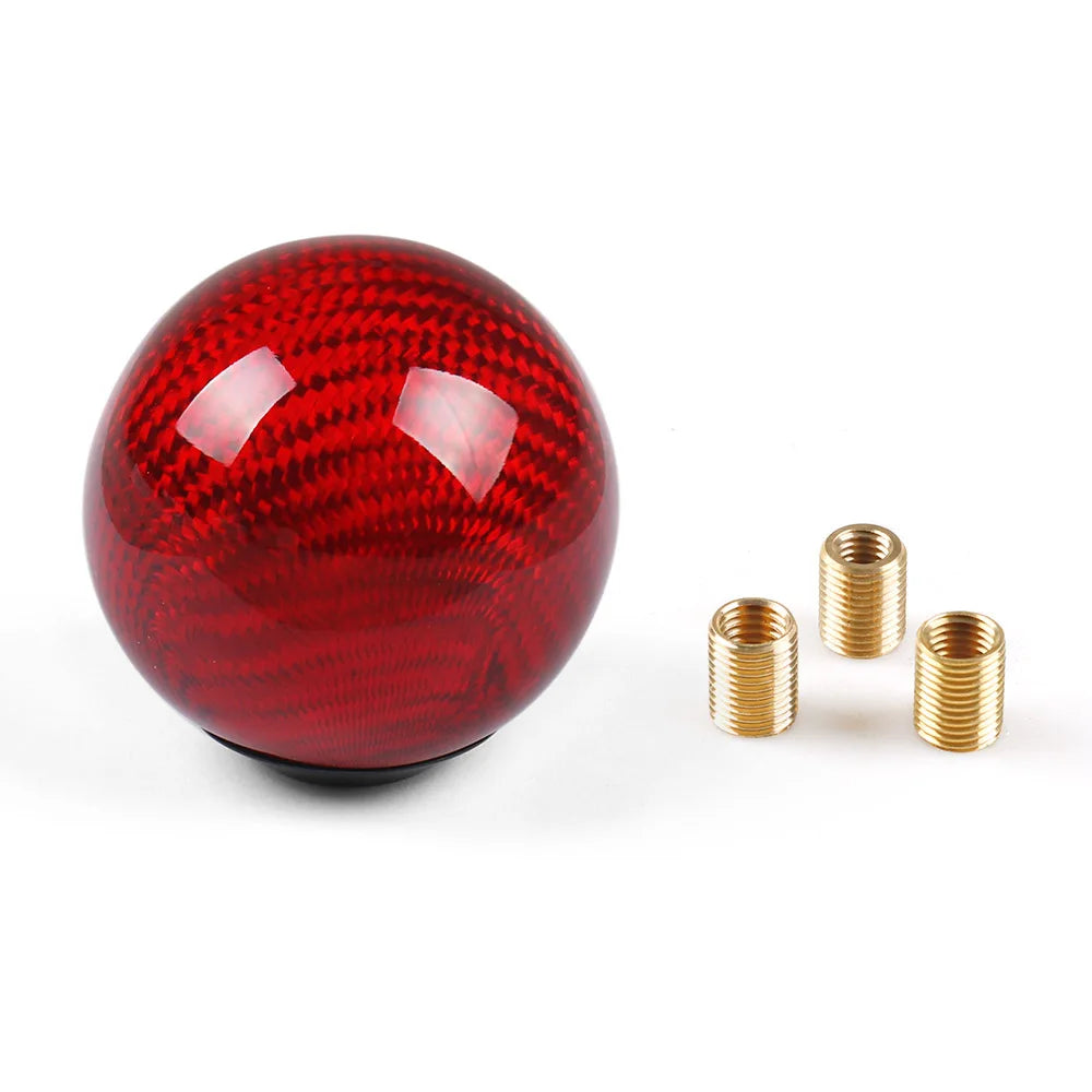 Red aluminum round ball shift knob with hex screws. Fits most makes. Premium upgrade. 70mm diameter.