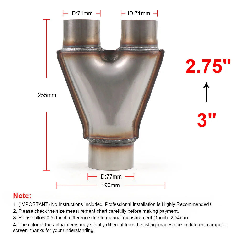Y-pipe adapter dimensions: Ø90xØ80mm, fits most OEM/aftermarket systems. Stainless steel construction for durability. Model: 