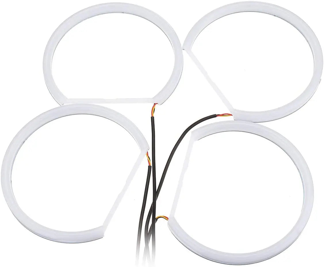 Four sets of BMW E36/E39 131mm LED Halo Rings in white and amber.
