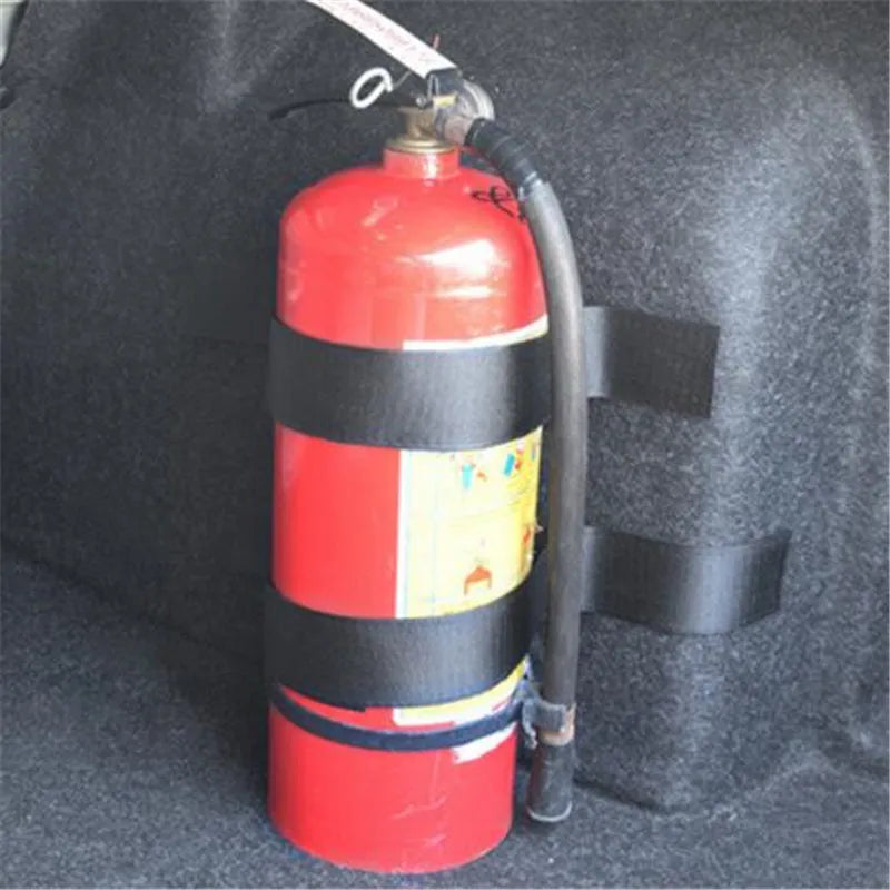 'Set of 4 fire extinguishers in bags for car trunk storage. Includes mounting brackets and tape.'