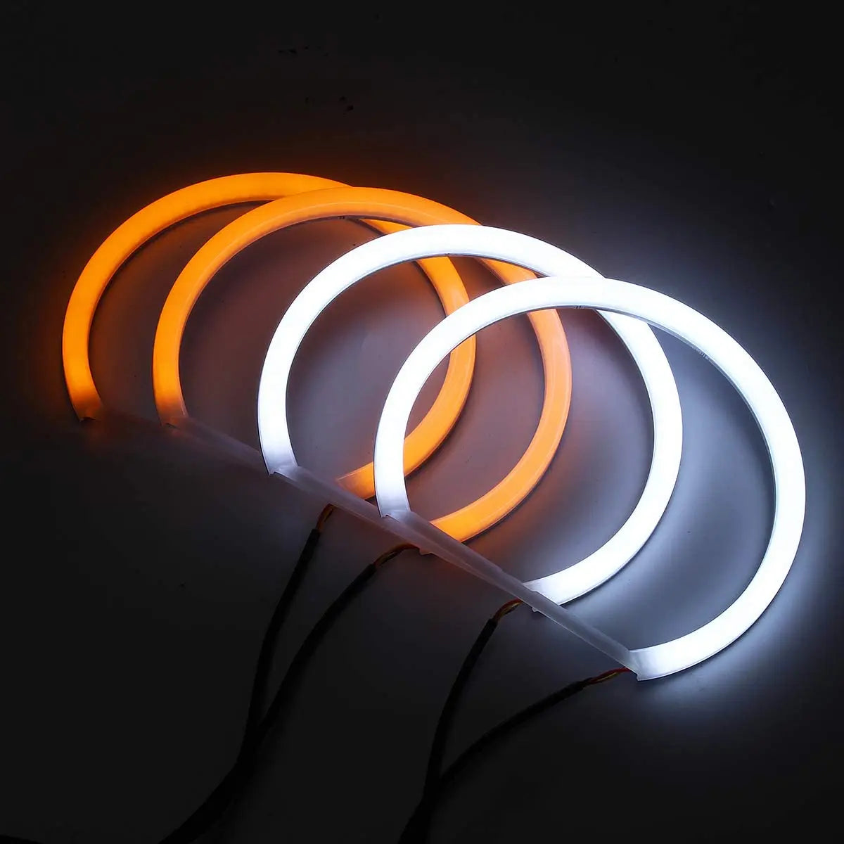 Four BMW E36/E39 LED halo rings: Two white and two amber 131mm 3M LED strips.