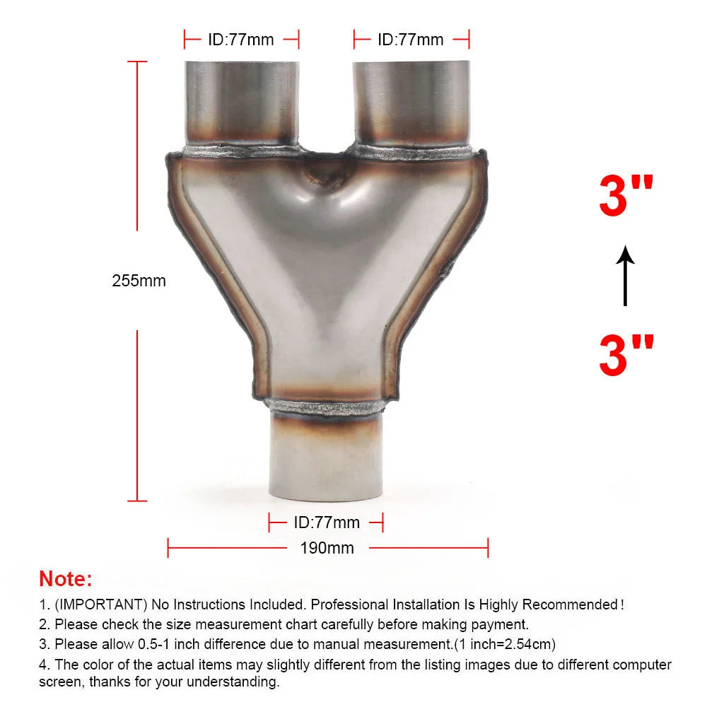 Y-pipe adapter dimensions: Ø89mm x 60mm. Fits SS exhaust systems. CAD file available upon request.