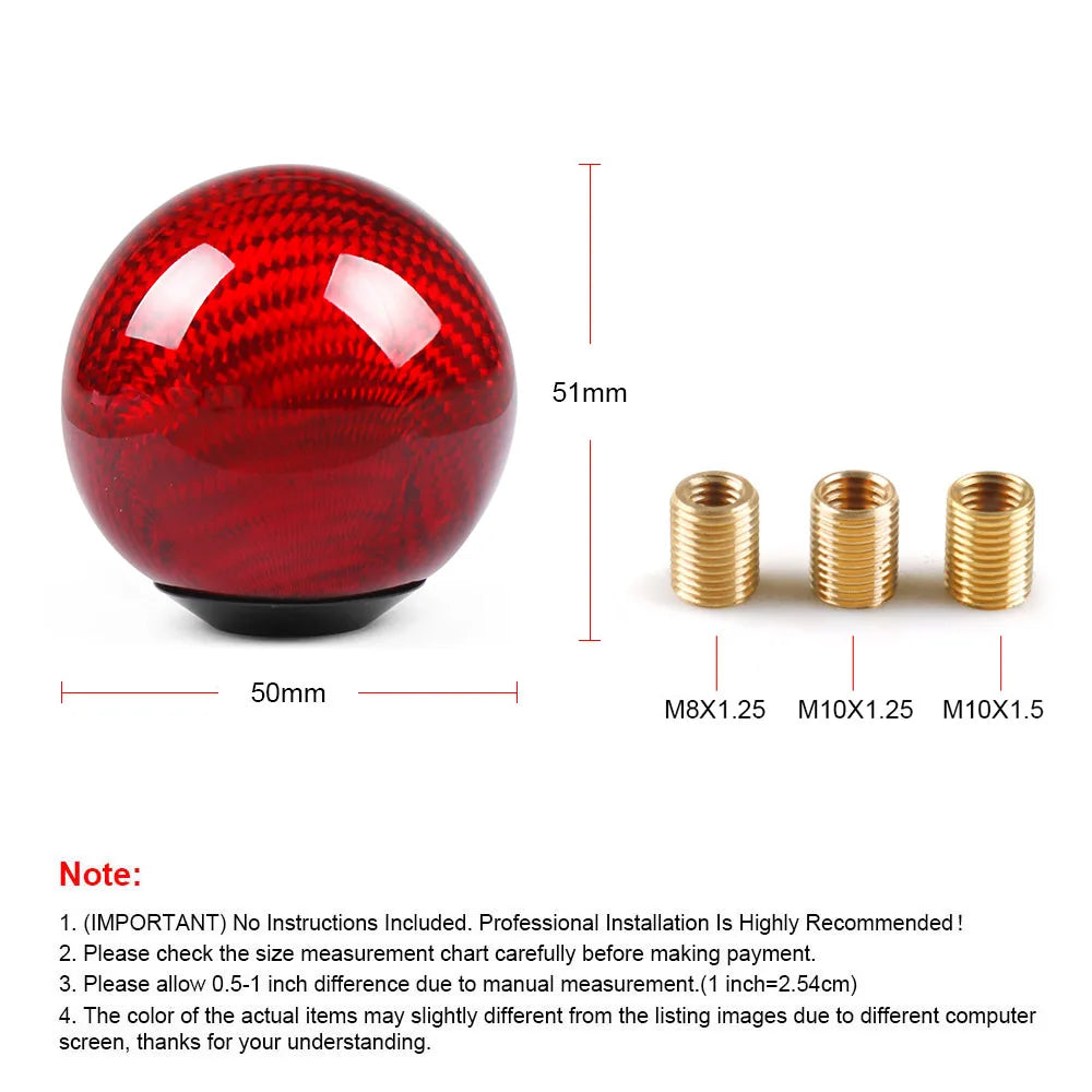 'Red LED shift knob with ball shape for universal car or bike applications.'