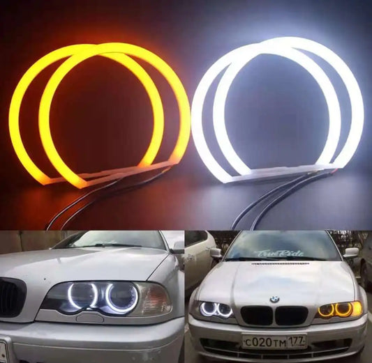 Four set of BMW E36/E39 LED Halo Rings in white and amber.

Or if you want to be more descriptive:
Four BMW E36/E39 LED Halo 