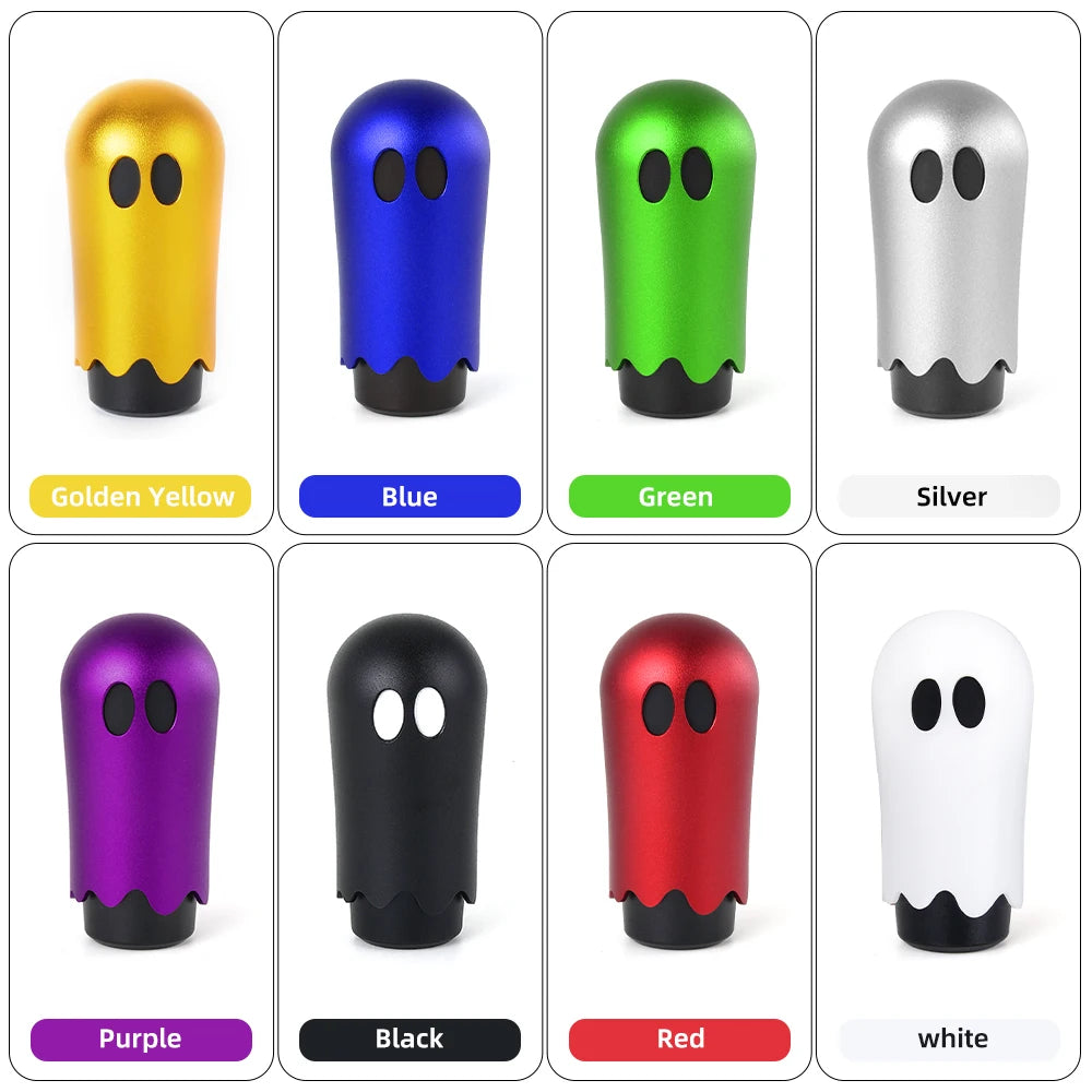 "JDM Ghost Gear Shift Knob: M8/M10/M12 compatible, 86mm tall. Plastic construction."
