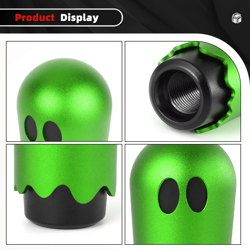 Green skull shift knob for M8/M10/M12 transmission, 86mm height. No relation to Xbox. (Item Code: SFN204)
