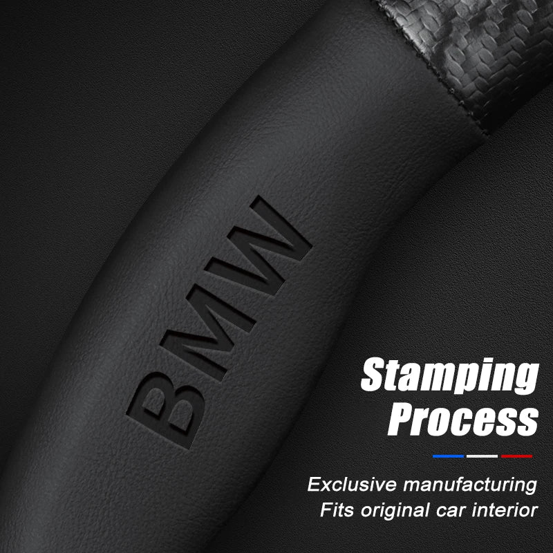 BMW M Sport steering wheel cover with distinct M logo for select BMW models: E36, E46, E90, F30, X5, X3, M3, M5.