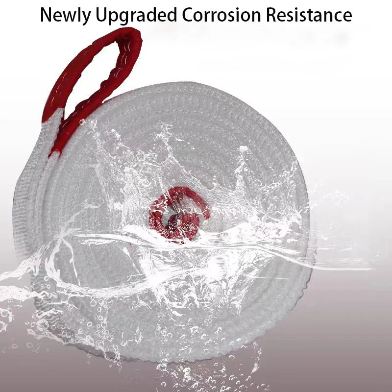 Red handle and white hose: Fire hose appearance Universal Car Tow Strap.