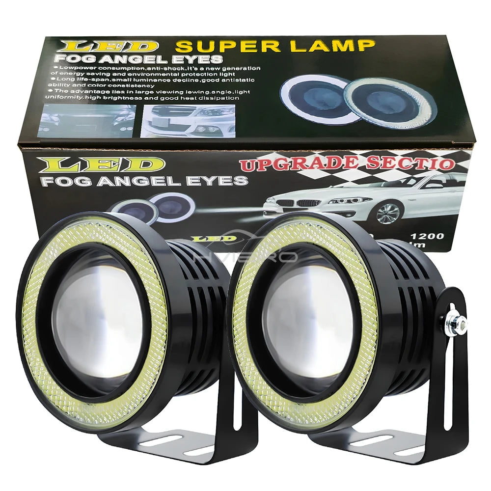 2Pcs 30W Car DRL Fog Lights with COB Angel Eye - JustUsRacers