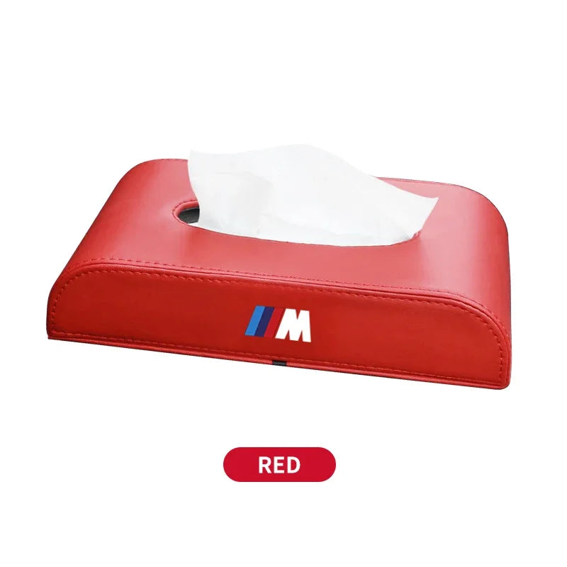 "BMW-compatible car tissue box cover in red leather"

or

"Red leather tissue box holder for BMW models E36, E39, E46, and E9