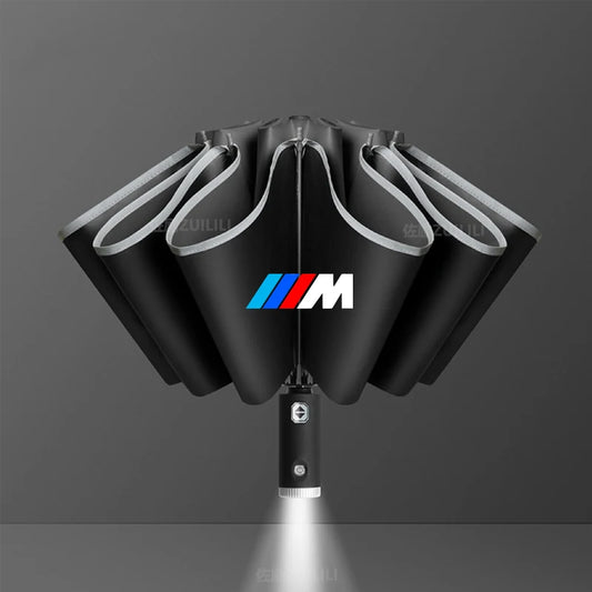 Black background with BMW logo for LED car sunshade umbrella compatible with BMW E36, E39, and E46 models.