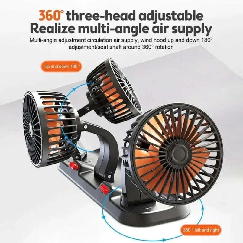 New USB Powered Car Fan Multi-Angle Rotatable Dual Head - JustUsRacers
