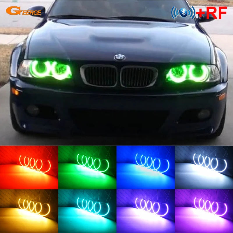 "RGB LED Angel Eyes Kit for select BMW models: E36, E38, E39, E46."