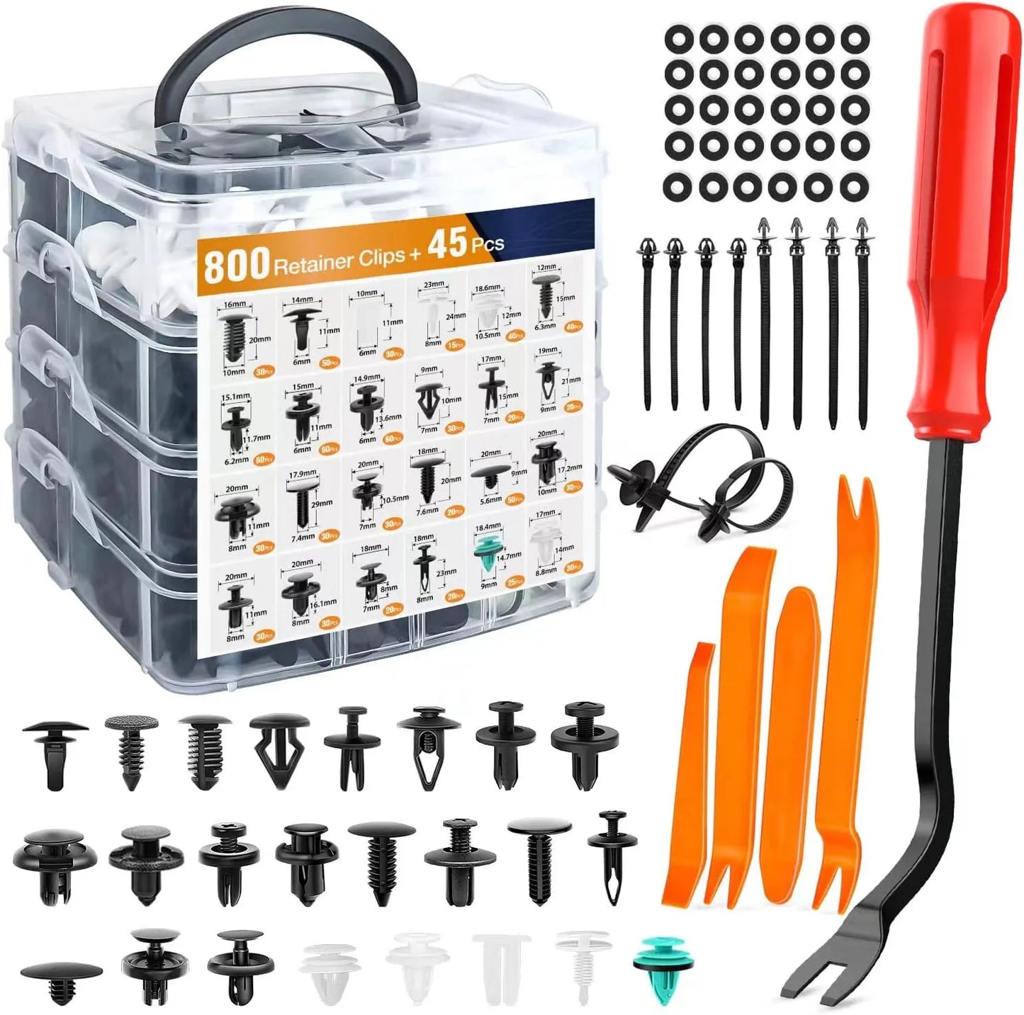 "800pc Car Fastener Clip Kit - Ideal for home improvement projects, includes various trim and panel repair clips."