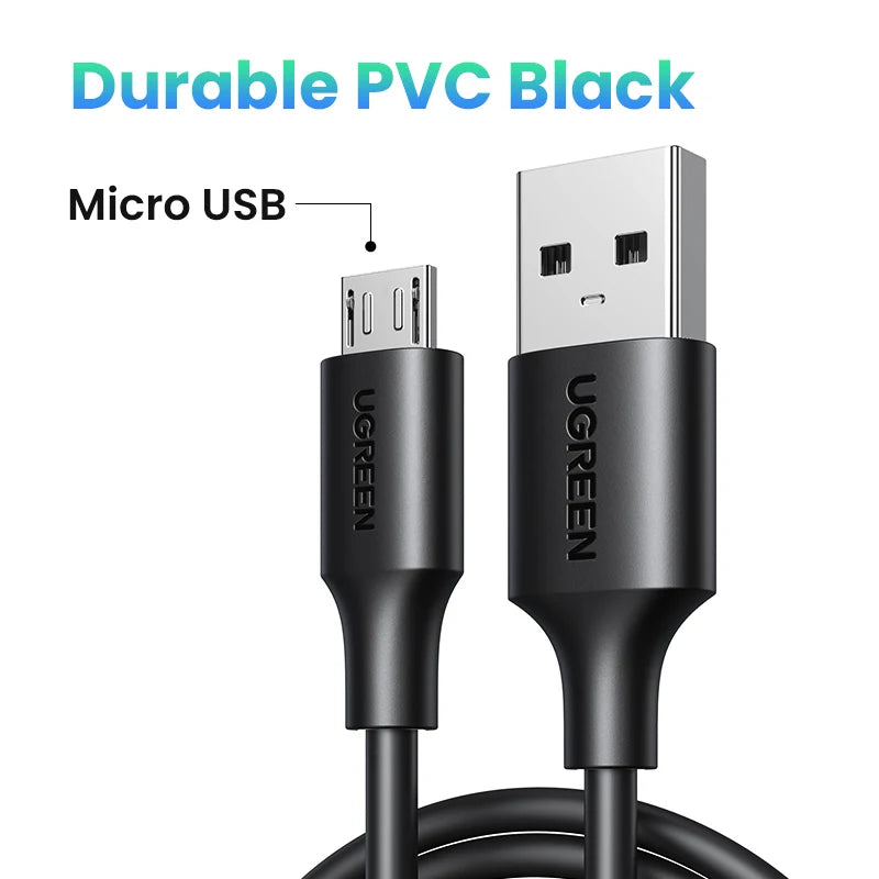 'Ugreen 2A fast-charge Micro USB-C nylon cable — fits phones, consoles, and more.'