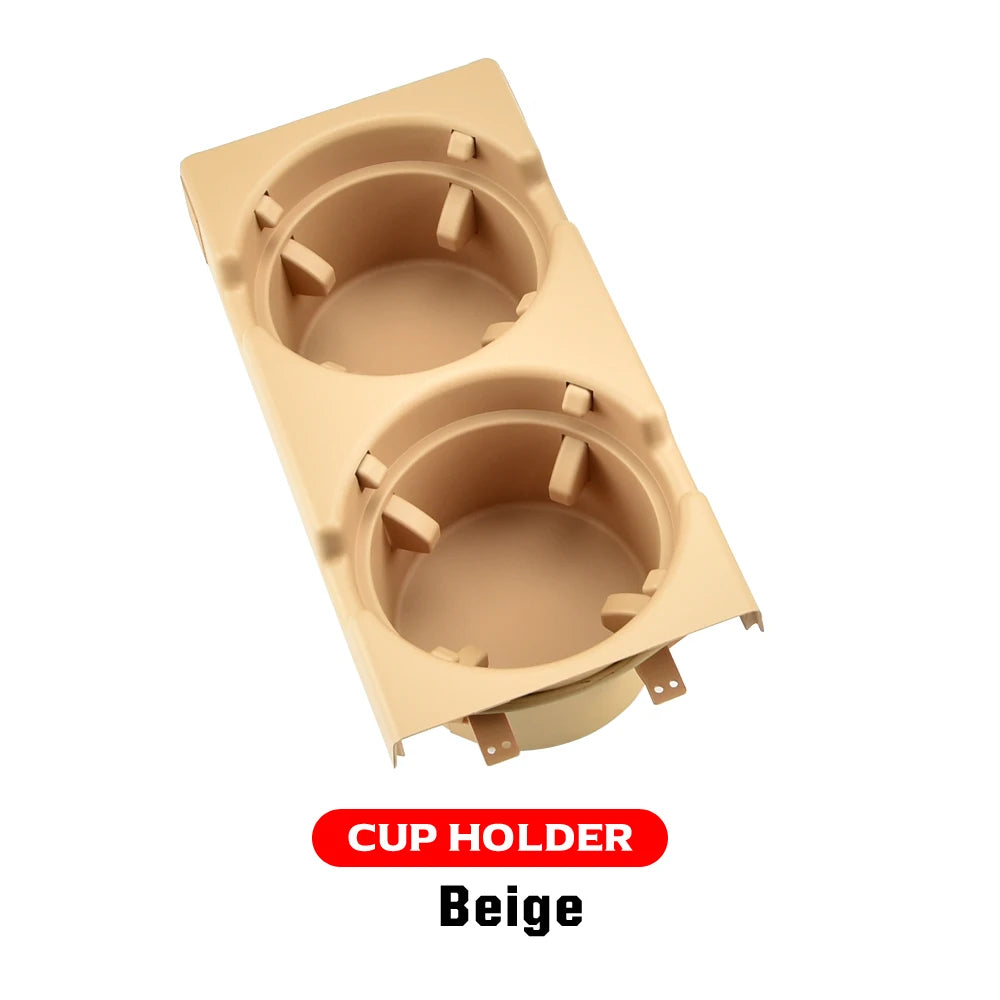 "BMW E46 model (1999-2006) cup holder with coin tray."