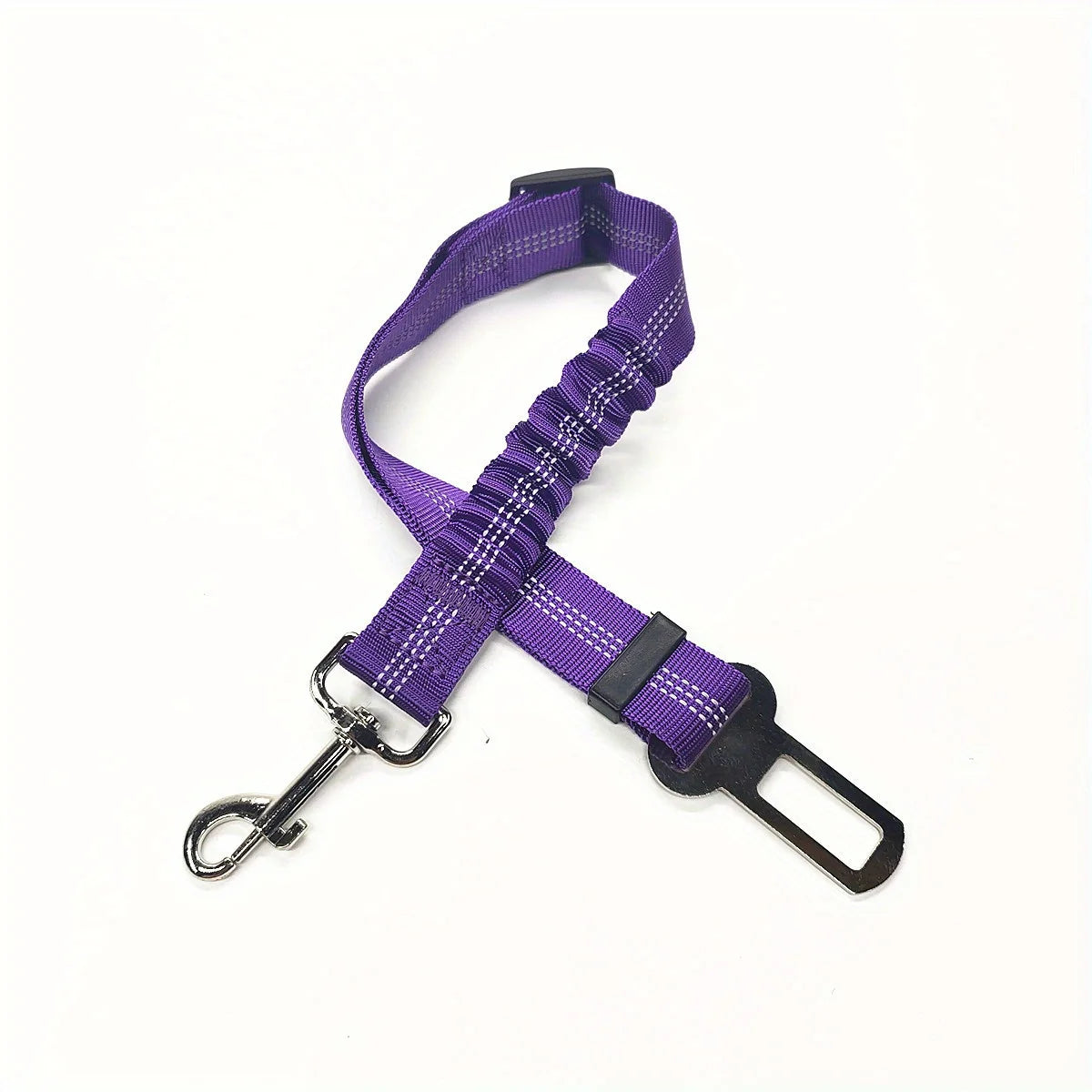 Purple nylon leash with black metal buckle - fits pet car harnesses. Suitable for small to medium dogs. Not for chewing. Colo