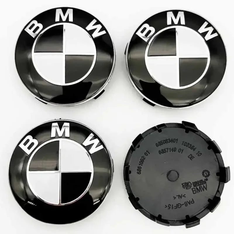 Set of 4 BMW wheel center caps, fits 56mm and 68mm BMW wheels.