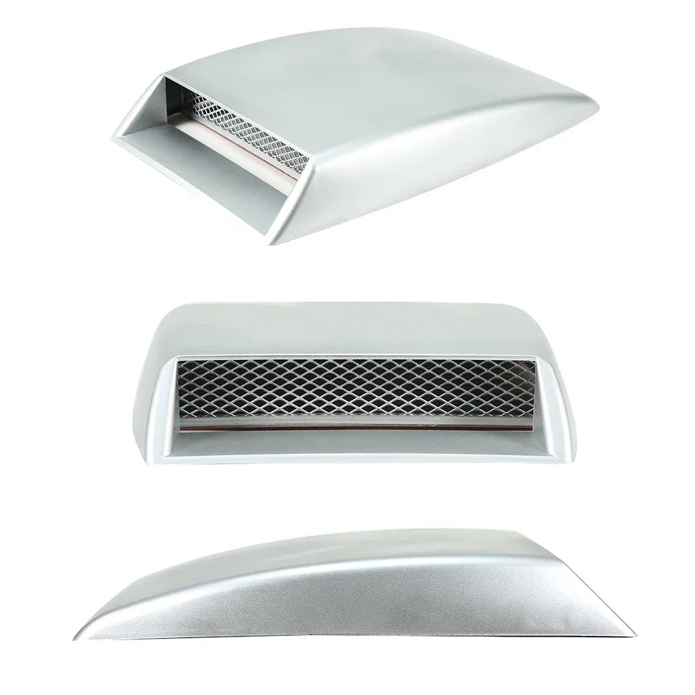 'Universal air intake hood vent sticker. Fits car engine trim. Chrome finish.'
