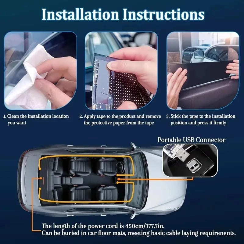 Two LED matrix panels for custom car display screens, USB-programmable, app controlled. Not included: vehicle installation.