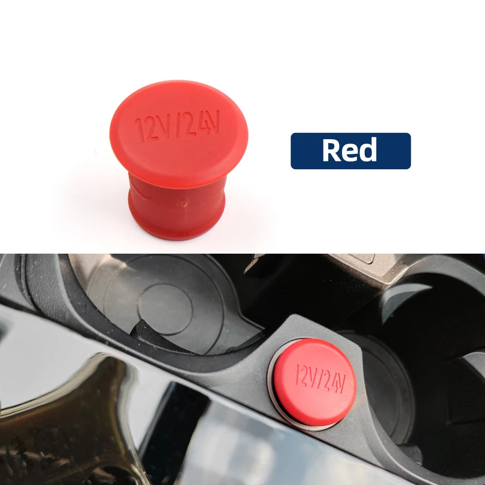 "Red and black push-button lighter with thermal protection."