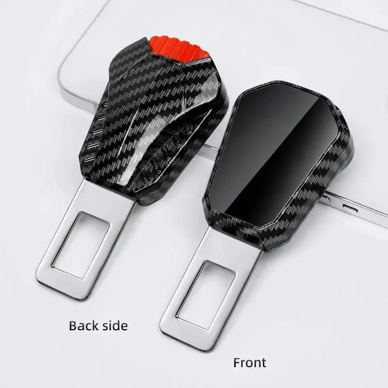 Car seat belt extender with metal clip and built-in USB charging port. Combines safety and convenience for vehicles.