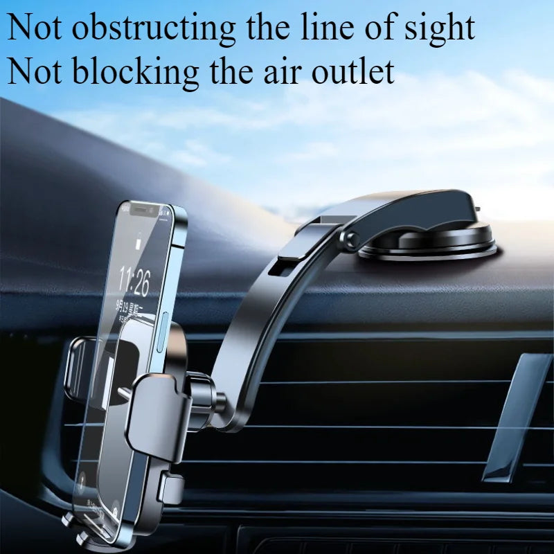 Car phone mount with suction cup — fits all devices for GPS navigation or hands-free calls. Universal design for dashboard or