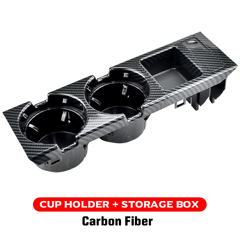 Carbon fiber cup holder and coin tray for BMW E46 (1999-2006) models.