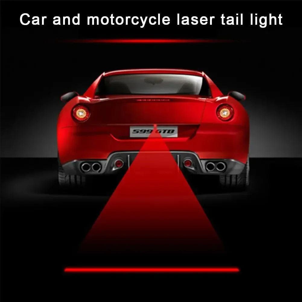 Red sports car with mounted Car LED Laser Light. Universal fit. Anti-fog/anti-collision. Upgraded rear illumination. Product 