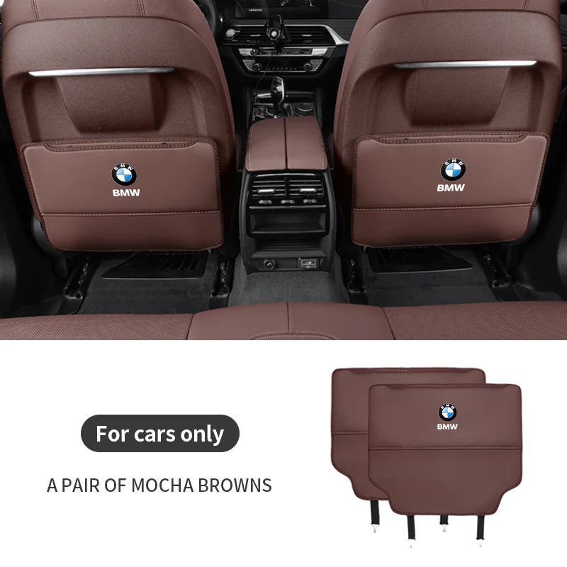 "BMW E36 E46 seat back kick pad with storage bag in genuine leather."
