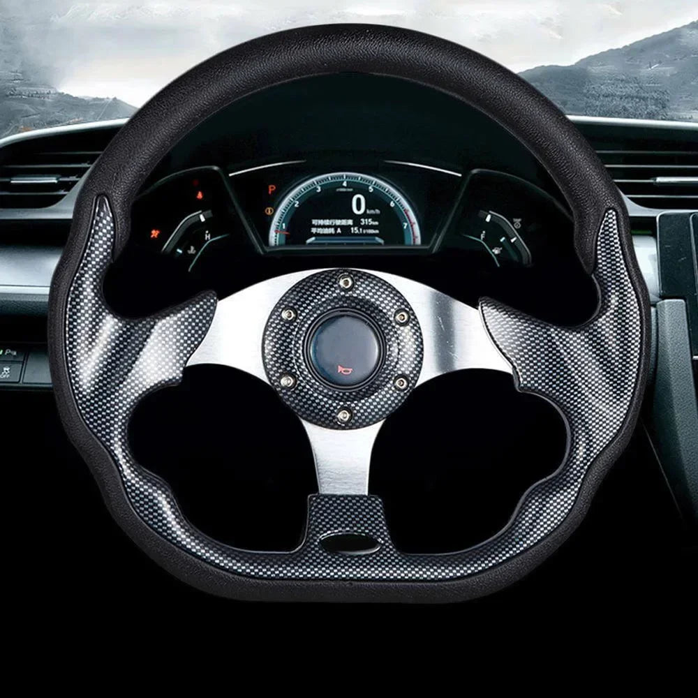 Universal 13-inch racing steering wheel in black and white PU and aluminum design.
